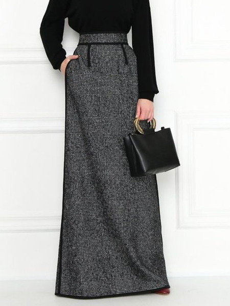 

Urban Plaid Loose Daily Maxi Skirt, Black, Skirts