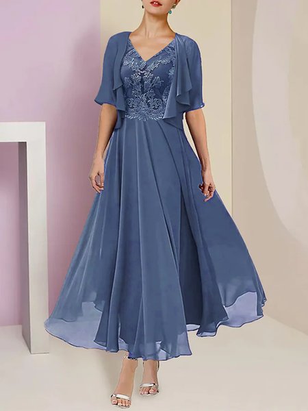 

Lace Plain Regular Fit Elegant Two-Piece Set, Blue, Party Dresses