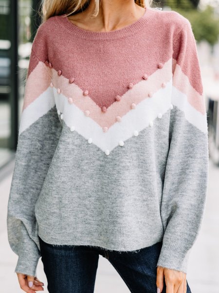 

Casual Multicolor Block Sweater, Pink, Sweaters