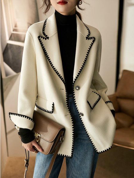 

Color Block Regular Fit Lapel Collar Urban Coat, White, Coats