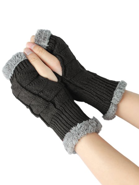 

Casual Knitted Warm Furry Short Fingerless Gloves, Deep gray, Women Gloves