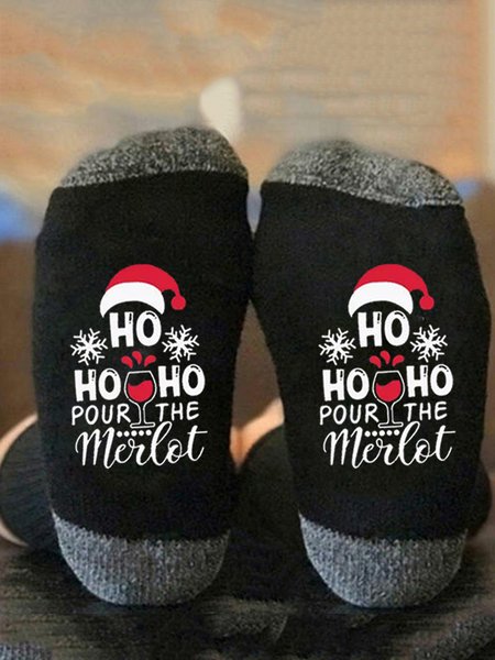 

Christmas Cartoon Letters Unisex Mid-calf Socks, Black-grey, Socks