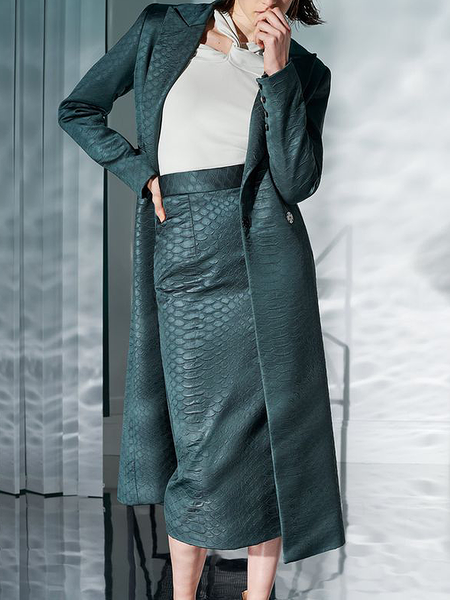 

Elegant Regular Fit Lapel Collar Long Sleeve Pu Plain Leather Mid-long Coat, Green, Jackets