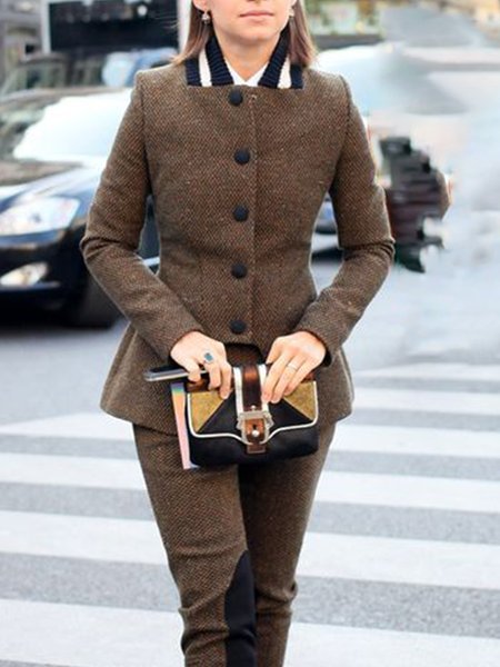 

Long Sleeve Regular Fit Color Block Urban Others Jacket, Brown, Jackets