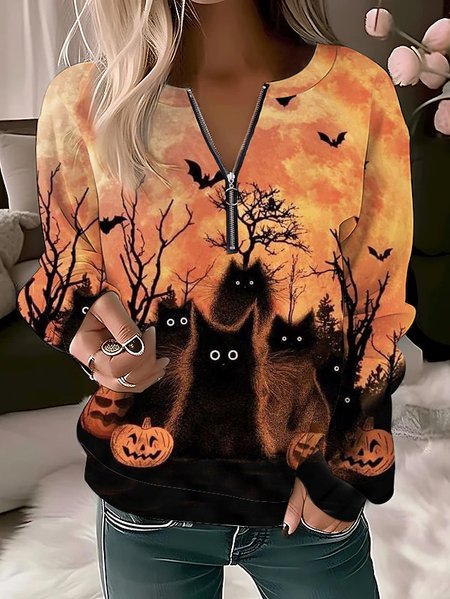 

Cat V Neck Knitted Casual Sweatshirt, Orange, Sweatshirts & Hoodies