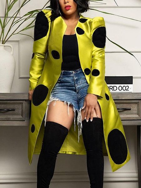 

Elegant Crew Neck Polka Dots Loose Trench Coat, As picture, Trench Coats