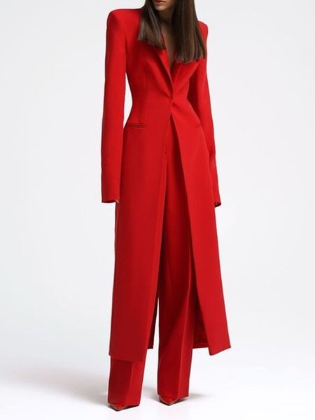 

Plain Urban Shawl Collar Coat, Red, Blazers