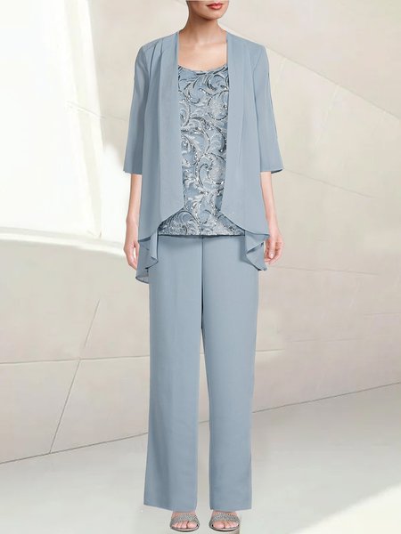 

Plain Elegant Loose Matching Outfit, Light blue, Suit Set
