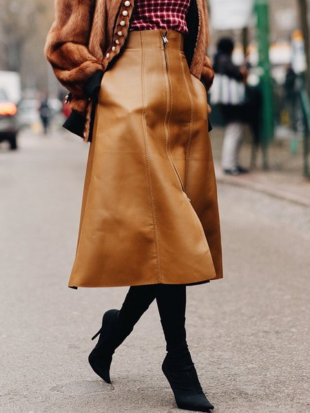 

Pu Plain Regular Fit Urban Leather Skirt, Brown, Skirts