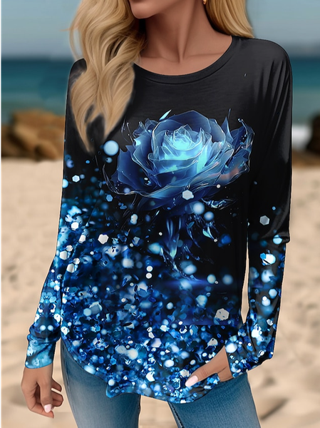 

Crew Neck Snowflake Casual Regular Fit T-Shirt, Blue, T-Shirts