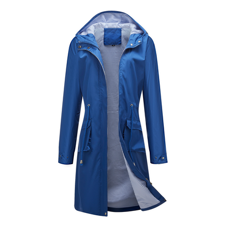Hoodie Loose Plain Casual Trench Coat, Navy blue, Trench Coats