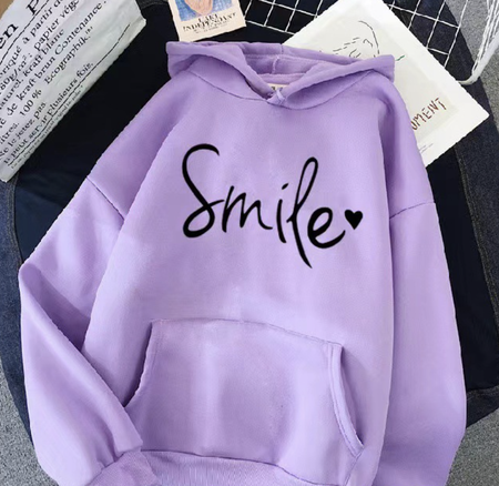 

Long Sleeve Casual Smile Text Letters Heart Hoodie, Purple, Hoodies & Sweatshirts