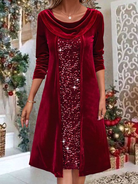 

Split Joint Glitter Casual Dress With No, Red, Dresses