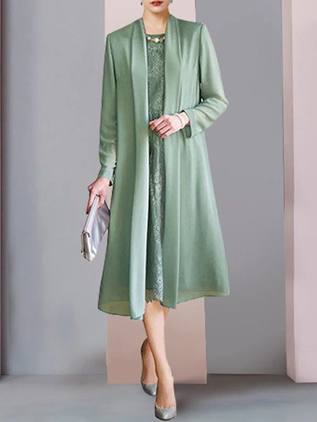 

Elegant Chiffon Loose Two-Piece Set, Green, Party Dresses