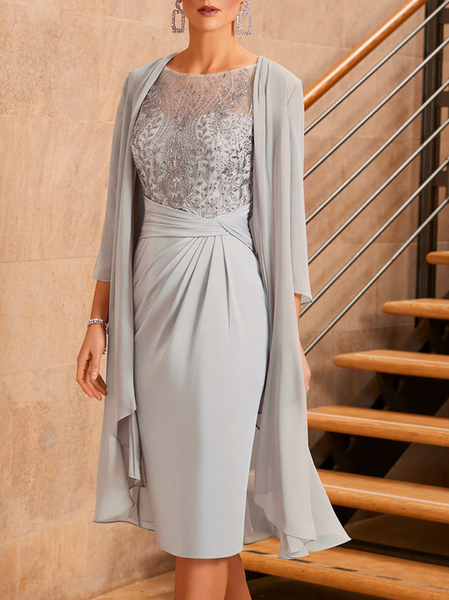 

Elegant Crew Neck Plain Regular Fit Two-Piece Set, Light gray, Party Dresses