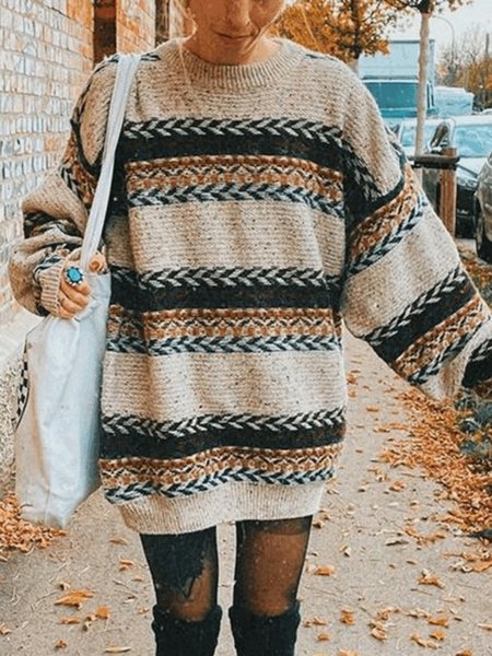 

Crew Neck Casual Sweater, Apricot, Sweaters