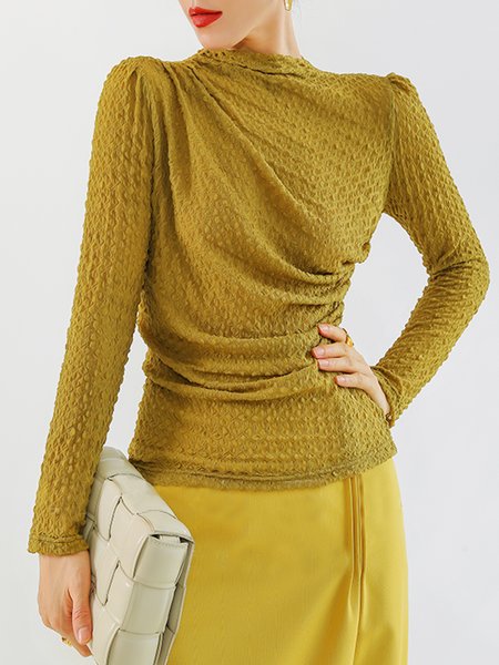

Long Sleeve Boat Neck Urban Plain T-Shirt, Yellow, Tees
