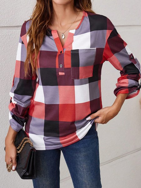 

Loose Casual Plaid Shirt, Red, Shirts & Blouses