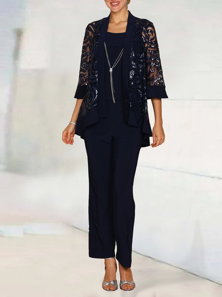 

Elegant Glitter Matching Outfit, Dark blue, Suit Set