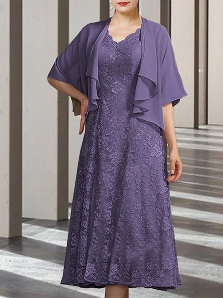 Elegant Lace Loose Two-Piece Set, Purple, Party Dresses