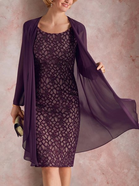 

Plain Lace Elegant Regular Fit Two-Piece Set, Fuchsia, Party Dresses
