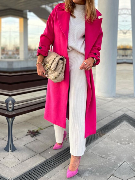 

Urban Loose Lapel Collar Long Sleeve Mid-long Coat, Rose red, Coats