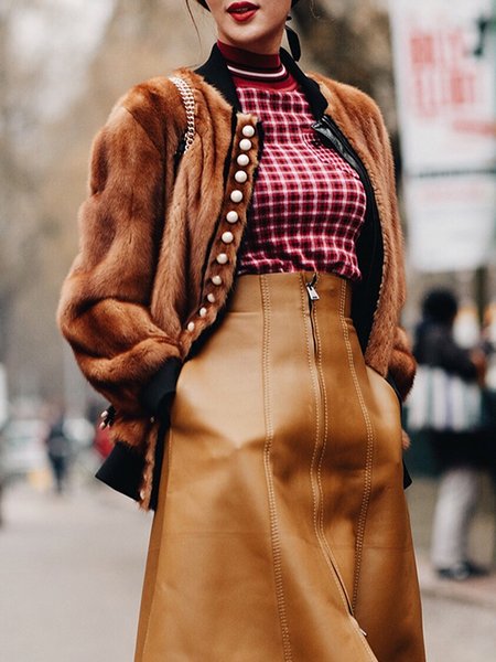 

Elegant Loose Long Sleeve Plain Jacket, Brown, Coats