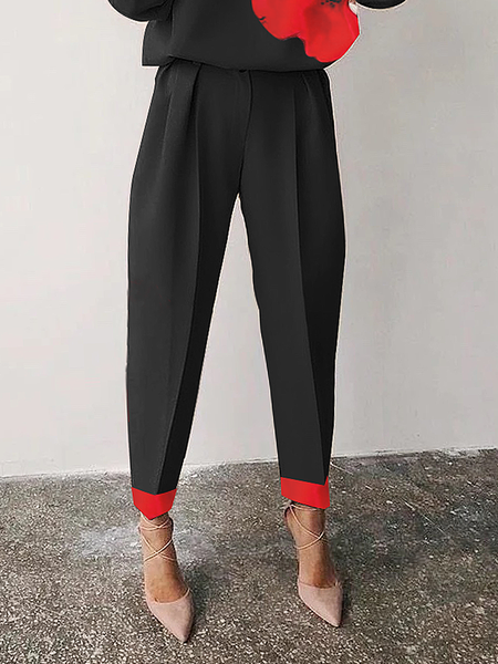

Color Block Regular Fit Urban Fashion Long Pants, Black, Pants