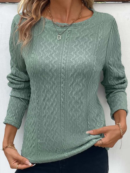 

Women Plain Crew Neck Casual Long Sleeve T-shirt, Green, Long Sleeves
