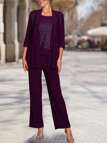 

Color Block Wrap Elegant Lace Matching Outfit, Purple, Suit Set