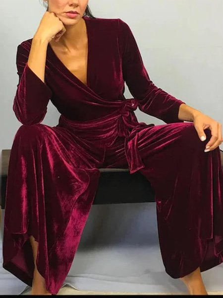 

Elegant Velvet Two-Piece Set, Red, Suit Set