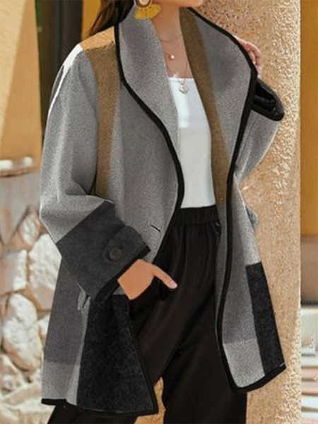 

Casual Shawl Collar Multicolor Block Coat, Gray, Trench Coats