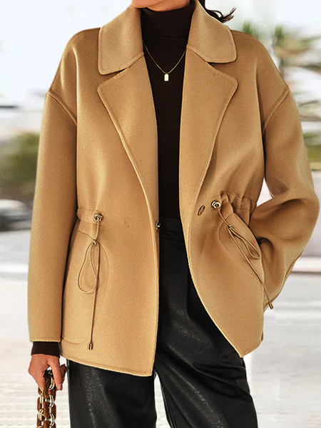 

Womens’ Casual Plain Loose Lapel Collar Coat, Khaki, Outerwear