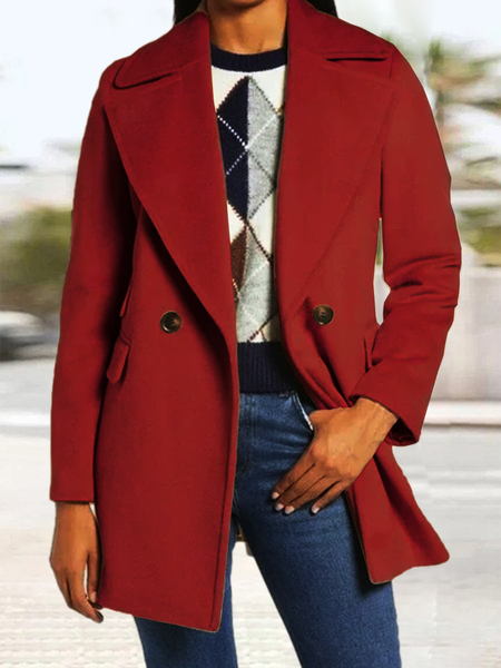 

Womens’ Lapel Collar Plain Loose Simple Coat, Red, Outerwear