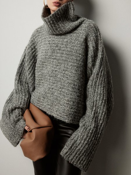 

Long Sleeve Urban Acrylic Plain Turtleneck Sweater, Gray, Pullovers