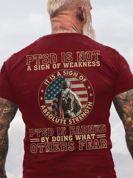 

Men's PTSD Is Not A Sign Of Weakness Casual Crew Neck Cotton T-Shirt, Red, T-shirts