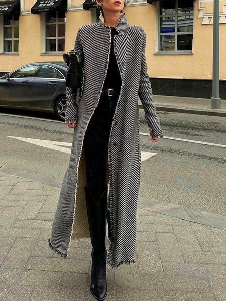 

Plain Urban Loose Stand Collar Trench Coat, Black, Coats