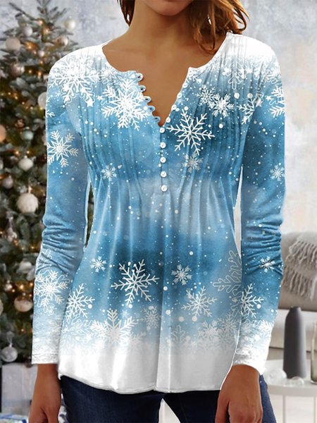 

Loose Snowflake Casual Shirt, Blue, Shirts & Blouses