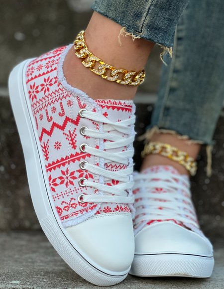 

Christmas Snowflake Casual Fringe Lace-Up Canvas Shoes, As picture, Sneakers