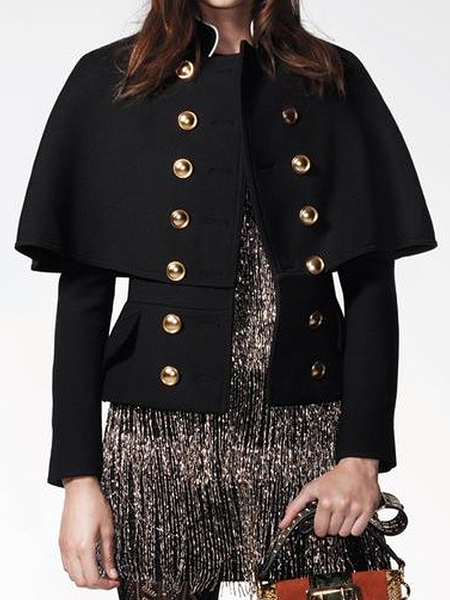 

Regular Fit Plain Stand Collar Long Sleeve Urban Jacket, Black, Jackets