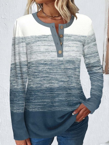 

Half Open Collar Casual Loose T-Shirt With No, Deep blue, T-Shirts