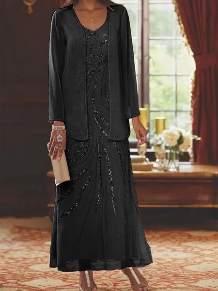 

Elegant Loose Two-Piece Set, Black, Party Dresses