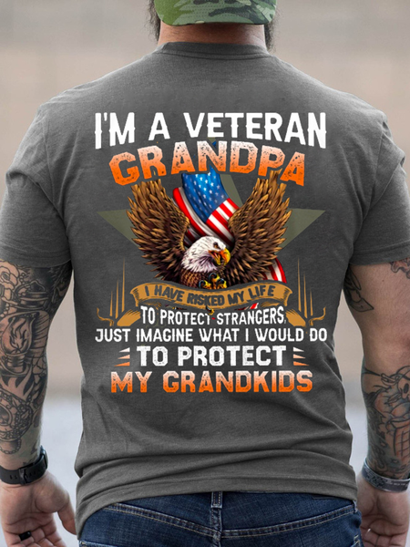 

Men's I'm A Veteran Grandpa - Perfect gift for U.S Veteran Dad Grandpa Casual Cotton Text Letters T-Shirt, Deep gray, T-shirts