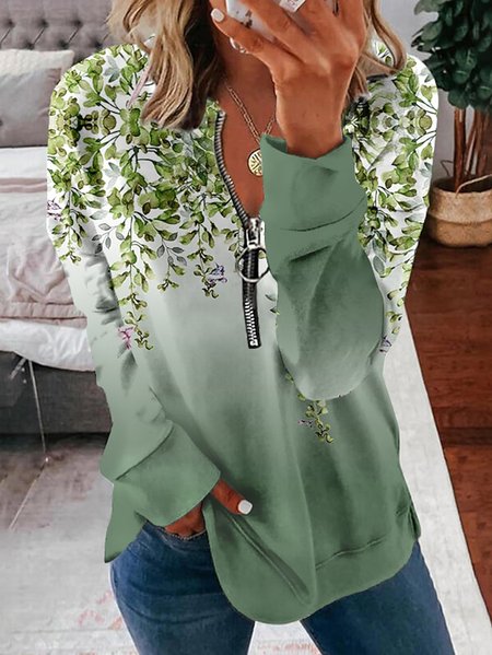 

Casual Leaf Knitted Zipper Sweatshirt, Green, Sweatshirts & Hoodies