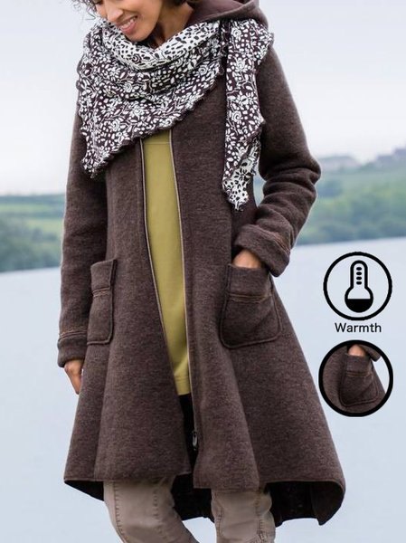 

Pocket Stitching Woolen Casual Loose Coat, Coffee, Outerwear