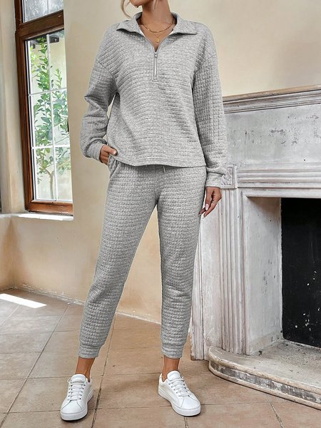 

Plain Casual Two-Piece Set, Gray, Suit Set