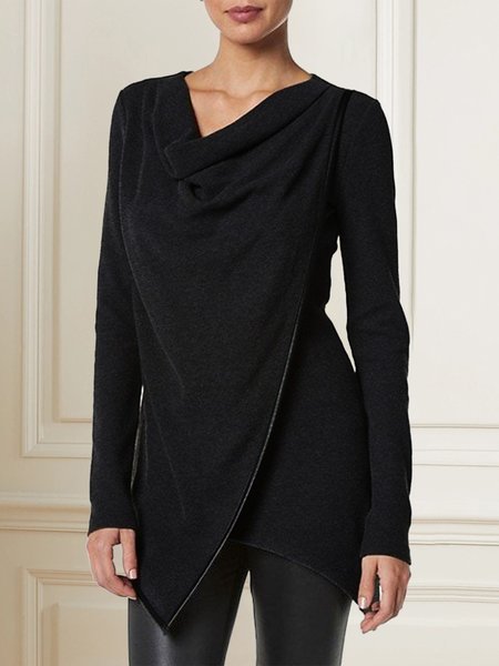 

Long Sleeve Loose Plain Urban Shirt, Black, Blouses and Shirts