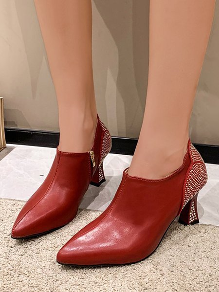 

Fashion Rhinestone Spool Heel Dress Boots, Red, Boots