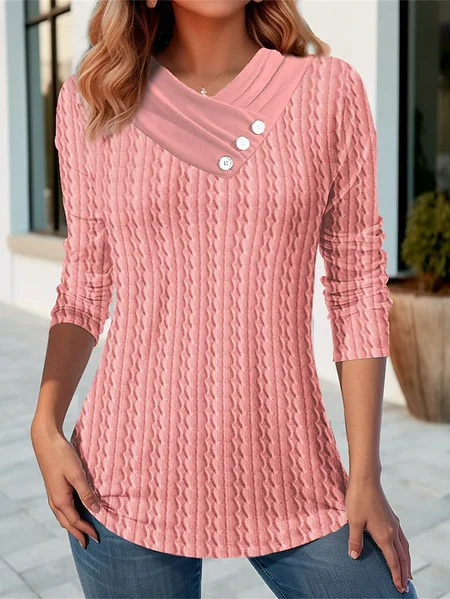 

Knitted Split Joint Casual Shirt, Pink, Shirts & Blouses