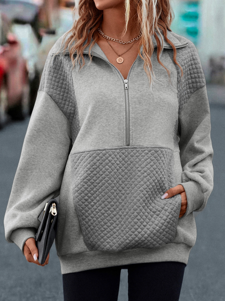 

Casual Loose Geometric Pocket Drop Shoulder Half Zip Sweatshirt, Gray, Sweatshirts & Hoodies